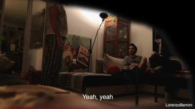 Grandfather of my boyfriend caught us jerking off! We hid the camera in his living room and waited for him! I was so nervous! 😄