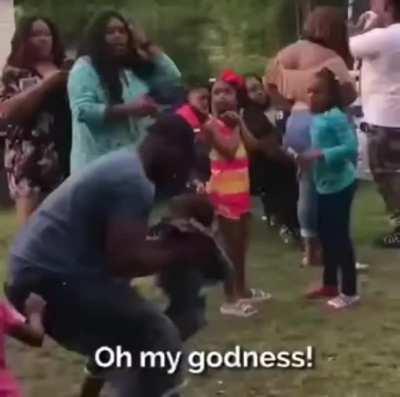 Dad throws his daughter little to high