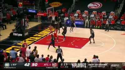 [Highlight] Trae Young takes Randle off the dribble, throws the lob up to Capela and the arena explodes