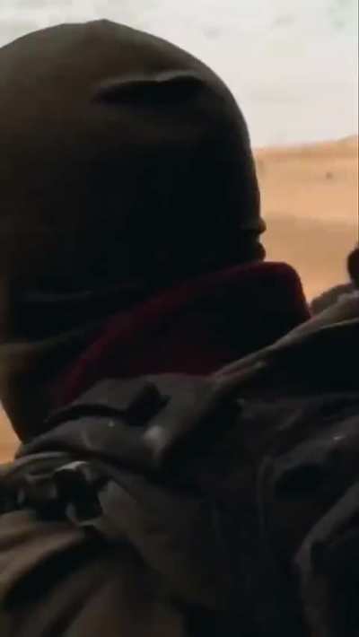 SNA fighters trying to shoot down an SDF drone before taking cover, Syria