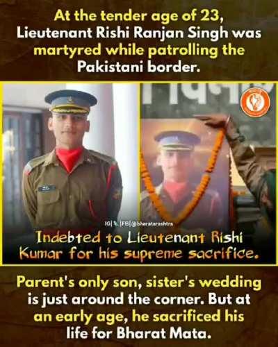 Salute to the real hero of the country Lieutenant Rishi Ranjan Singh who made the supreme sacrifice for the sake of unity and integrity of India in Jammu and Kashmir. Jai Hind 🇮🇳 🙏