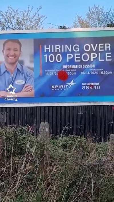 SpiritAerosytems advertisements in Belfast, Ireland targeted over their complicity in the ongoing genocide in Palestine.