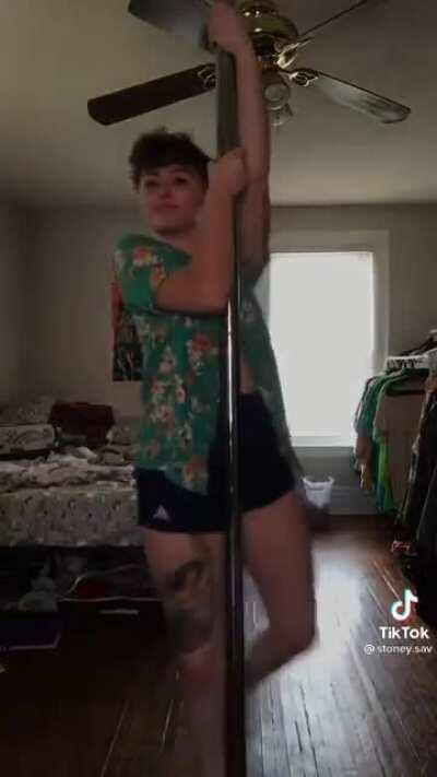 Towards the end when she gets off