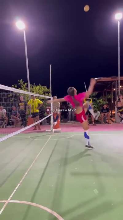 Jumping, hitting and landing with the same leg.