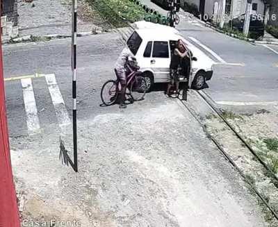 Trying to pass a level crossing in a manual transmission car with the train seconds away.