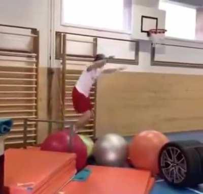 His balancing skills are impressive.