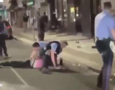 The cop literally put that man's hand on the stick just so he could have a reason to beat him up