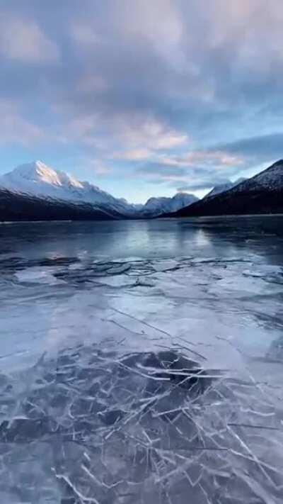 A lake beginning to freeze