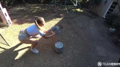 Squatting down to take that cock