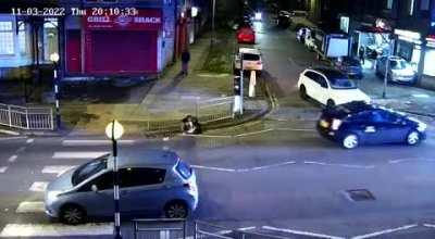 Same Bradford junction. Car fails to to stop at pedestrian crossing