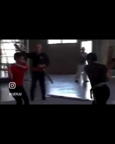 Lucy Liu being a badass on the set of Kill Bill