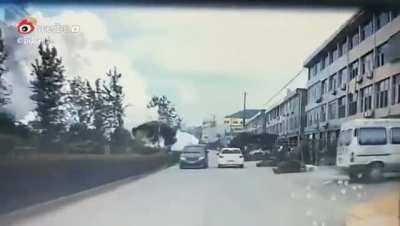 Gasoline Tank Truck gets launched after explosion