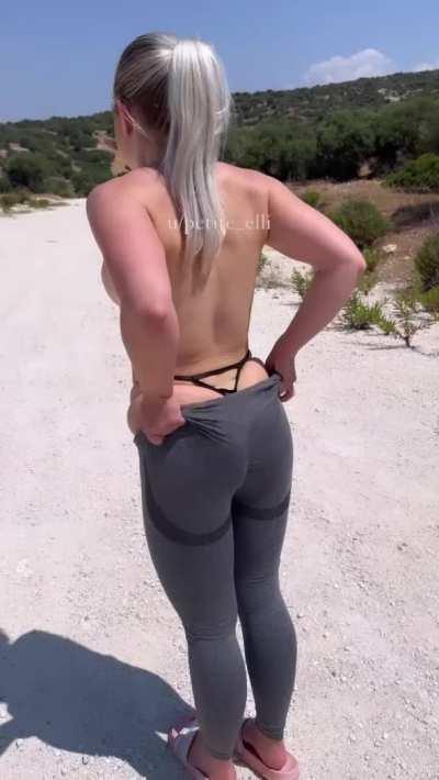 In every break from hiking I pull down my leggings. How far would we walk?