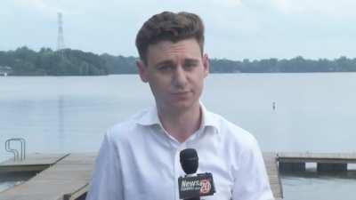 Truck sinks unloading boat during newscast at Lake Springfield, IL