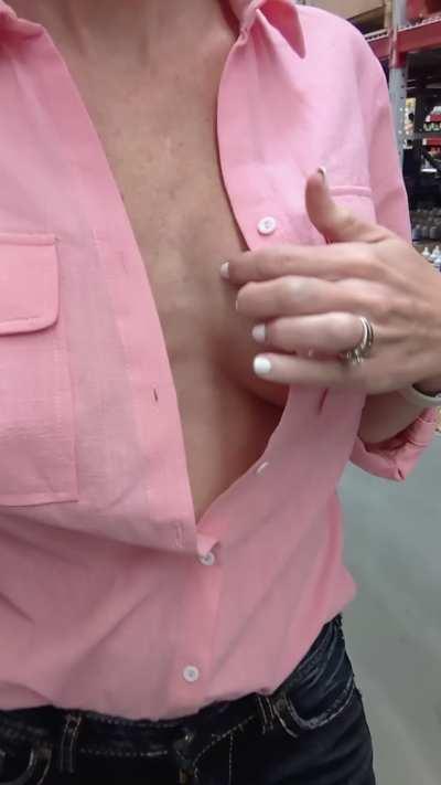 Wifey is always braless so its easier to flash [GIF]