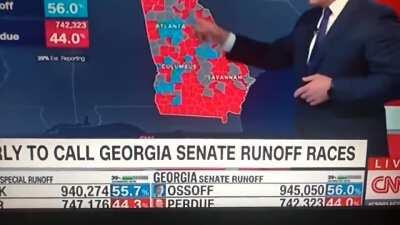 Watch Perdue in the lower right. His vote total goes from 774 thousand to 742 thousand.