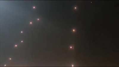 lsraeli iron Dome intercepting every single rocket in a Hamas rocket barrage just before it falls down on a city