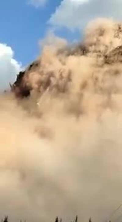 A mountain is destroyed in a landslide in Kyrgyzstan today, Sept 15, 2020