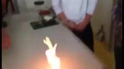 Teacher mixed Methylate alcohol with fire