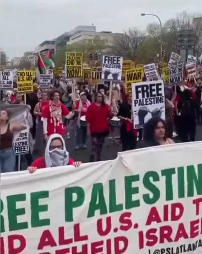 Thousands of people are taking to Washington D.C. to demand the U.S. stop funding and supporting Israel's genocide against the Palestinian people.