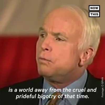 Sen. John McCain accepting his defeat against former Pres. Barack Obama with extraordinary grace, and finding his own victory in the victory of Pres. Obama.