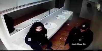 WCGW sitting on a bathroom sink together