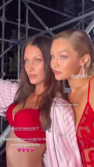 Bella backstage with Gigi at the Victoria’s Secret Fashion Show (October 15th 2024)