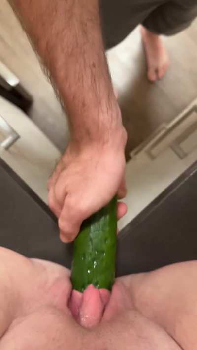 I love it when the cucumber goes into her pussy like butter.