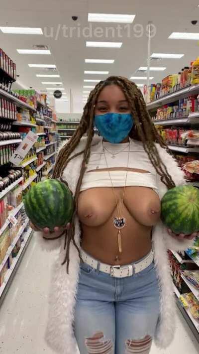 No bra makes a trip to the store more fun (OC)