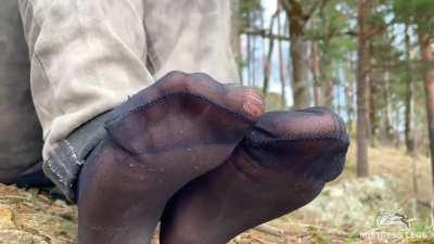 My sweaty nylon soles in the forest