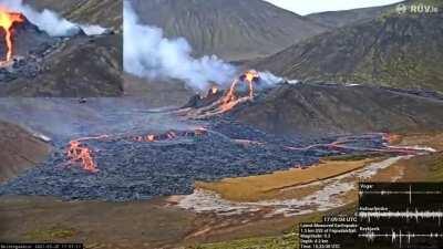 A ~12 hour time-lapse of Fagradalsfjall erupting in 45 seconds