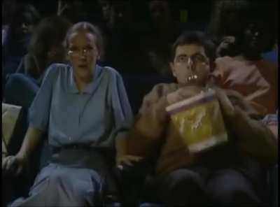 Mr Bean listening to Scissors