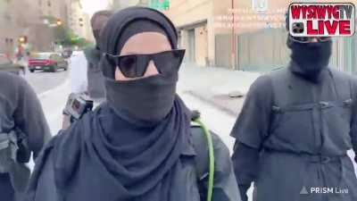 Group of black bloc threaten a streamer for filming a George Floyd/BLM protest at the Los Angeles DA office, saying 