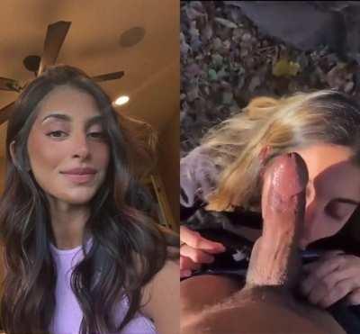 Cute Indian college babe gives an amazing blowjob outside