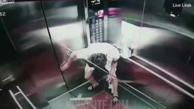 While transporting glass in an elevator