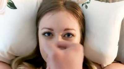 Cute blonde gets massive facial