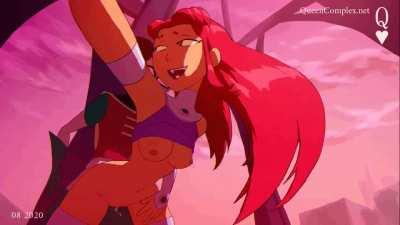 Starfire backing that ass up on Robin's dick!