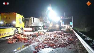 Truck loses 10.000Kg of slaughterhouse waste