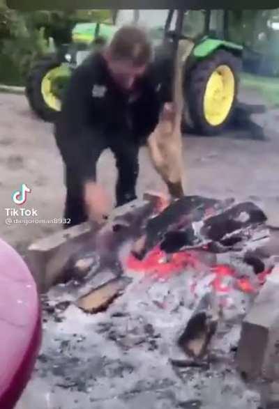 Drunk Russian fall in fire