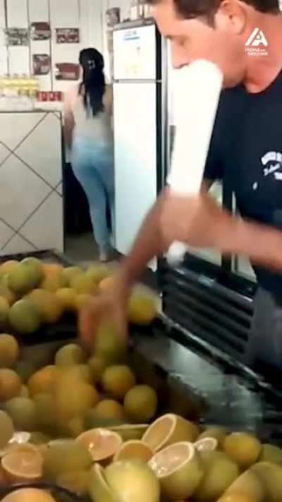 Talented fruit cutting man