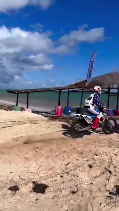 Guy forgets to make the turn.