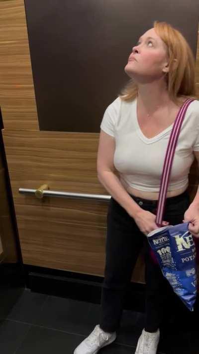 Jiggling in the lobby then peekaboo in the elevator