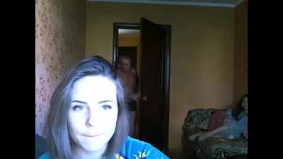 Sisters almost caught by dad showing her body at webchat
