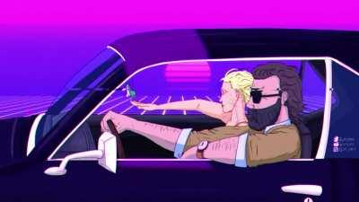 Caustic and Wattson on a midnight drive through neon Kings Canyon (art and music by me)