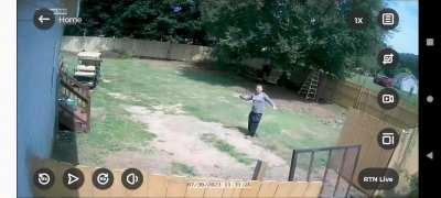 My husband has been building this fence for the last few weekends and is still not finished. This was the first section he built. The guy driving away in the video had just purchased some of our old fence panels.