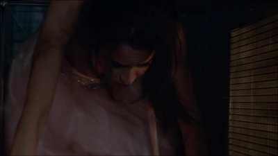 Scene from A Cinderella Story: If the Shoe Fits, showing cleavage.