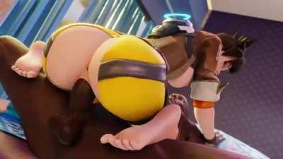 Tracer loves to ride black cock