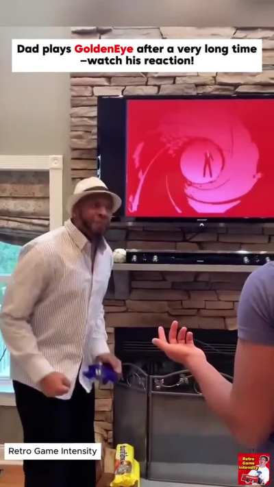 A father shows his son the video game he grew up on.