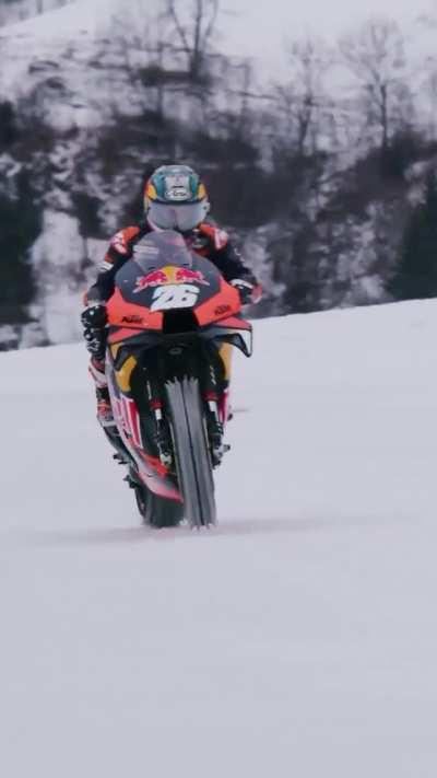 Dani Pedrosa on the snow