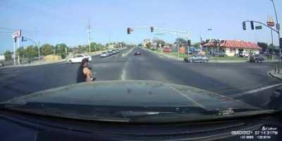 Passing without waiting at a red light.